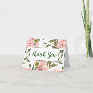 Pink Rose Themed Thank You Note Card