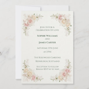 Pink Rose Thistle Scottish Wedding Invitation