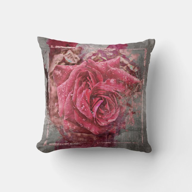 Pink Rose Throw Pillow (Front)
