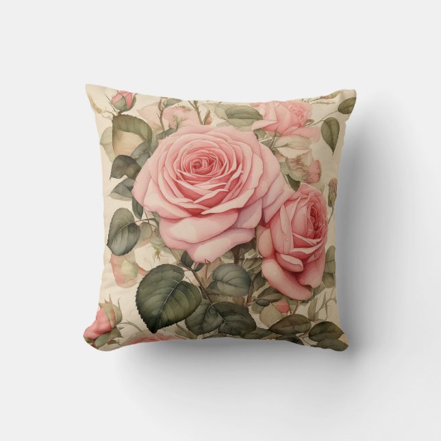 Pink Rose Throw Pillow (Front)