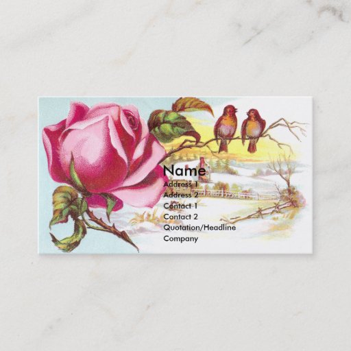 Customizable Pink Rose &amp; Tiny Birds Victorian Trade Card Business Cards