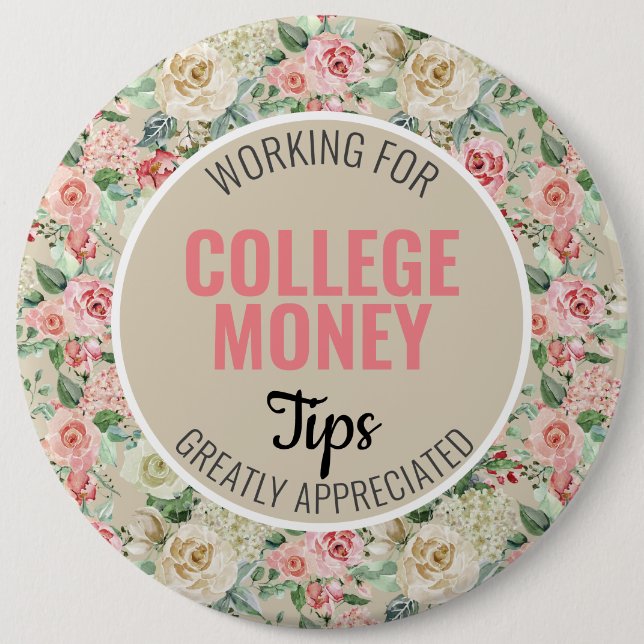Pink Rose | Tips Appreciated | College Money Button (Front)