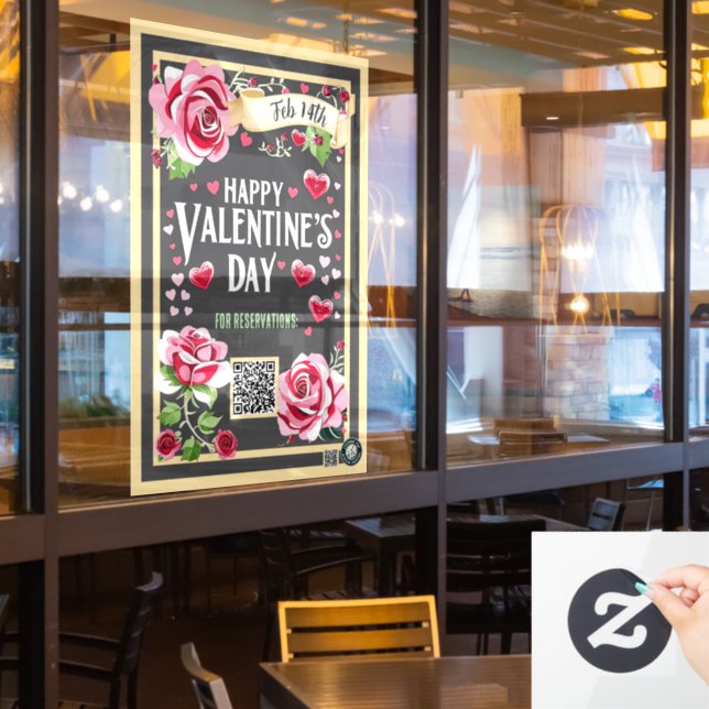 Pink Rose Valentine Window Cling/ 24x36/ Customize Cling (Restaurant Window)