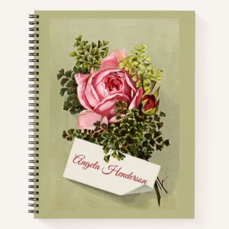 Pink Rose, Vintage Advertisement, Custom Name Notebook