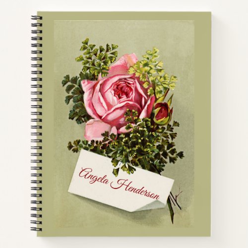 Pink Rose Vintage Advertisement Custom Name Notebook