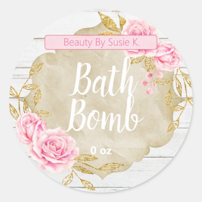 Pink Rose Vintage Bath Bomb Labels (Front)