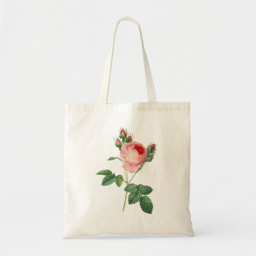 Pink rose vintage botanical illustration tote bag