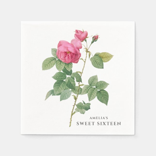 Pink rose Vintage Botanical Napkins (Front)