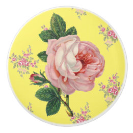 Pink Rose Vintage Floral Pattern Ceramic Knob