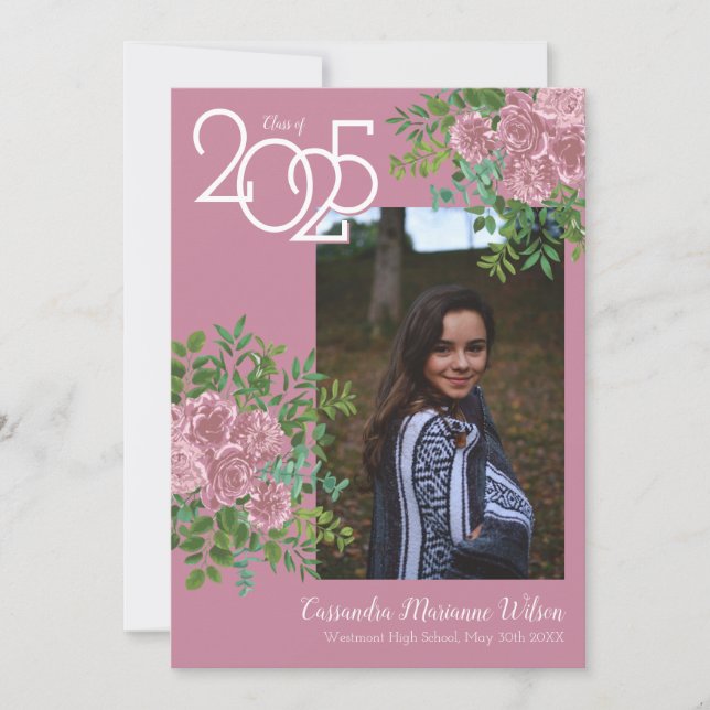 Pink Rose Vintage Graduation Announcement (Front)