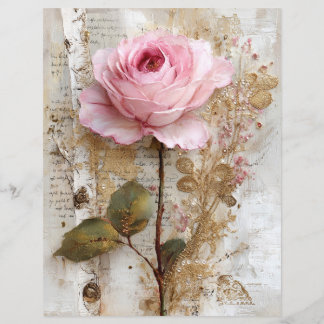 Pink Rose Vintage Junk Journal Scrapbook Paper
