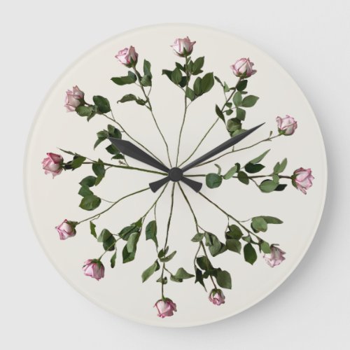 Pink Rose Vintage Romantic Feminine Bouquet Love  Large Clock