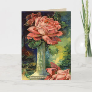 Pink Rose Vintage Valentine Holiday Card