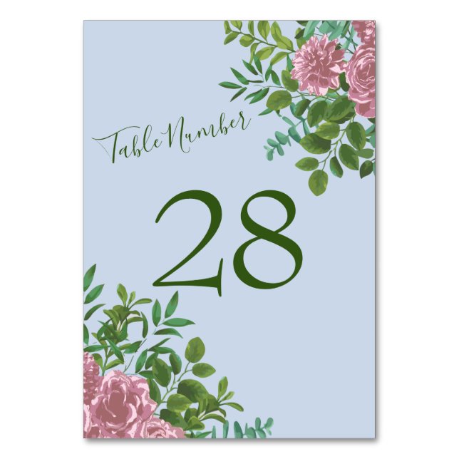 Pink Rose Vintage Wedding Table Number (Back)