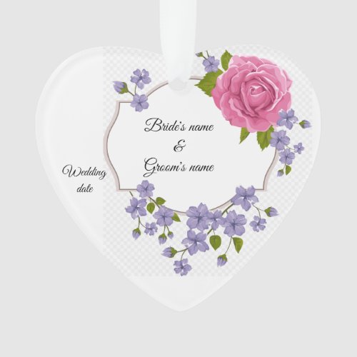 Pink Rose wPurple Islets Wedding Favor Ornament