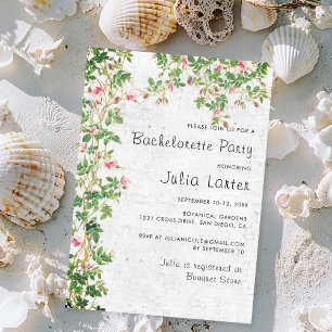 Pink Rose Wall Vintage Journal Bachelorette Party Invitation