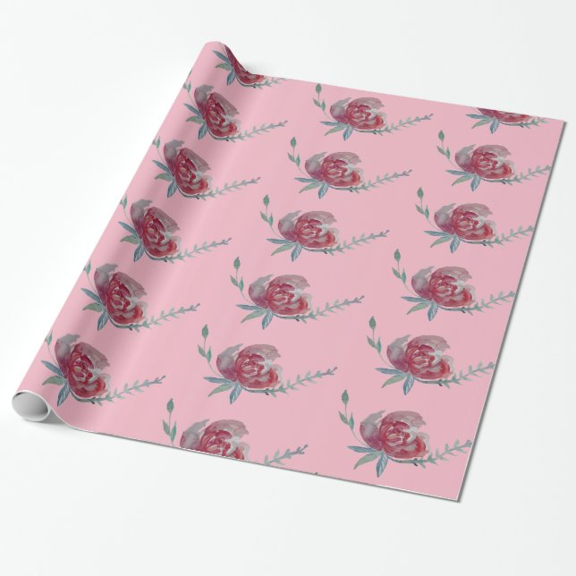 Pink Rose Watercolor Art   Wrapping Paper (Unrolled)