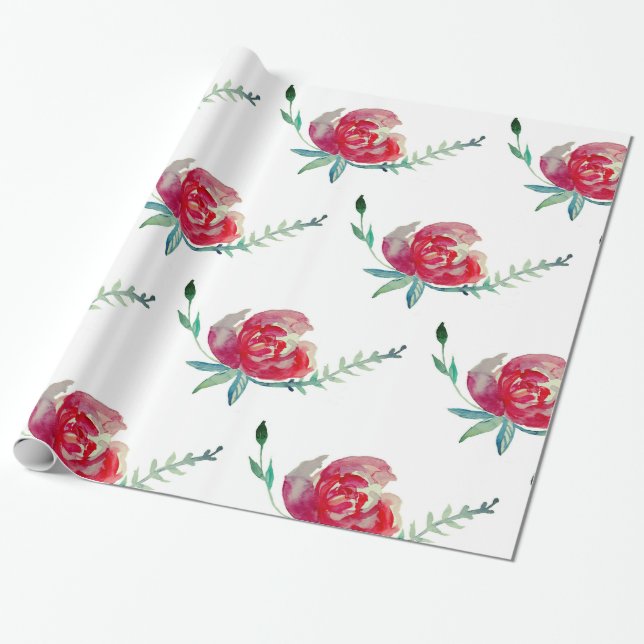 Pink Rose Watercolor Art  Wrapping Paper (Unrolled)