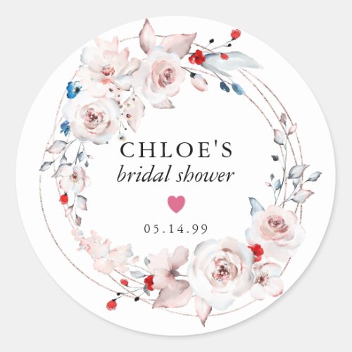 Pink Rose Watercolor Bridal Shower Favor Classic Round Sticker