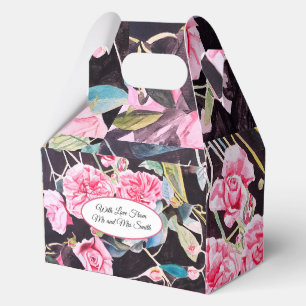 Pink Rose Watercolor Cabbage Vintage Wedding Favor Boxes