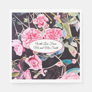 Pink Rose Watercolor Cabbage Vintage Wedding Napkins