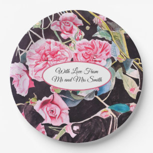 Pink Rose Watercolor Cabbage Vintage Wedding Paper Plates