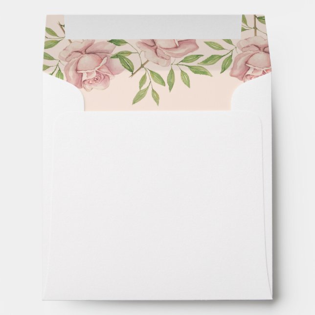 Pink Rose Watercolor Elegant Personalized Envelope (Back (Bottom))
