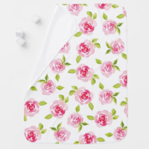 Pink rose watercolor floral Baby Blanket