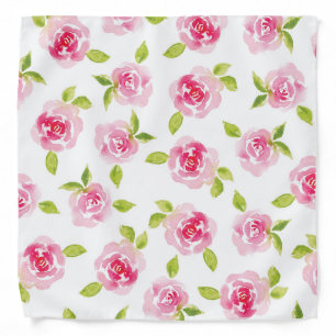 Pink rose watercolor floral Bandana