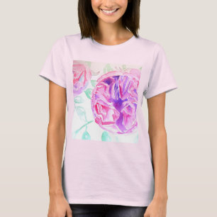 Pink Rose Watercolor floral flowers Roses T Shirt