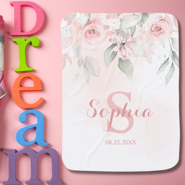 Pink Rose Watercolor Floral Girl Nursery Baby Blanket (Creator Uploaded)