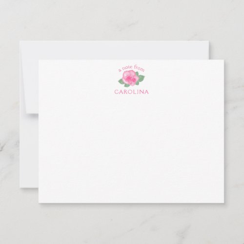 Pink Rose Watercolor Floral Girls Stationery Note Card