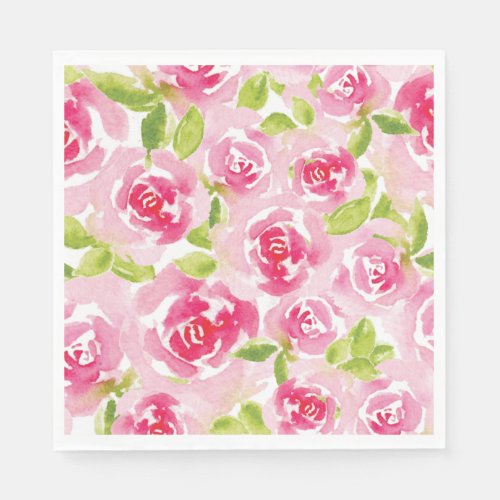 Pink rose watercolor floral Paper Napkin