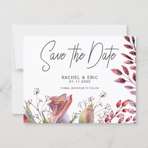 Pink Rose Watercolor Floral Save the Date Card