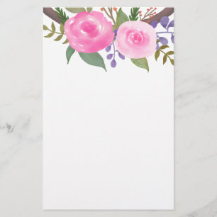 Pink Rose Watercolor Floral Shabby Chic Stationery