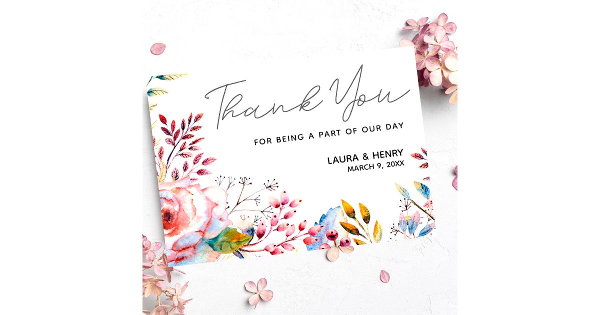Pink Rose Watercolor Floral Thank You Card | Zazzle