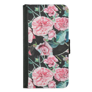 Pink Rose Watercolor Floral Vintage Flower Pattern Samsung Galaxy S5 Wallet Case
