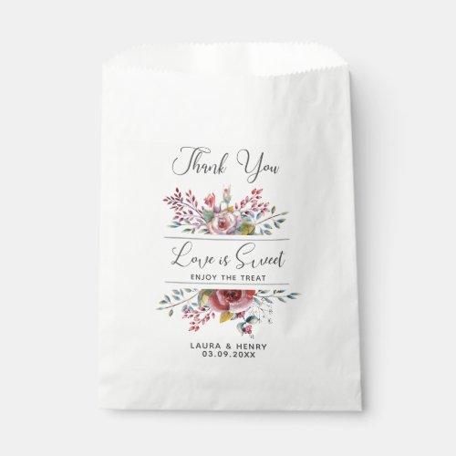 Pink Rose Watercolor Floral Wedding Favor Bags