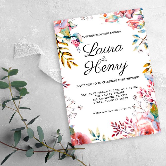 Pink Rose Watercolor Floral Wedding Invitation (Creator Uploaded)