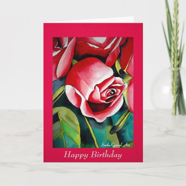 Pink Rose watercolor flower art birthday Card (Front)