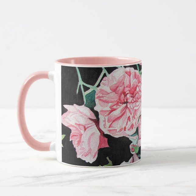 Pink Rose Watercolor Flower Roses Floral Mug (Left)