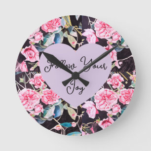 Pink Rose Watercolor Flowers Floral Girls Joy Round Clock