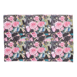 Pink Rose Watercolor Flowers Floral Painting Pillow Case
