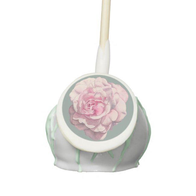 Pink Rose Watercolor Illustration Cake Pops