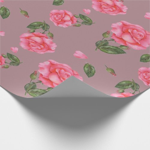 Pink Rose Watercolor Illustration Floral Art Wrapping Paper