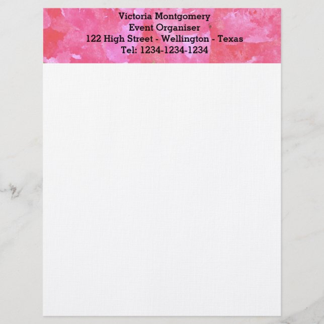 Pink Rose Watercolor Letterhead (Front)