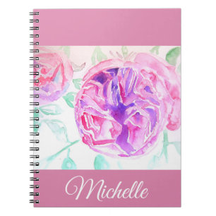 Pink Rose Watercolor Lilac Pink Girls Notebook