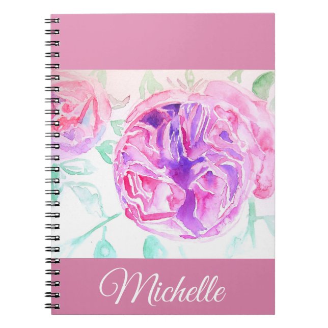 Pink Rose Watercolor Lilac Pink Girls Notebook (Front)