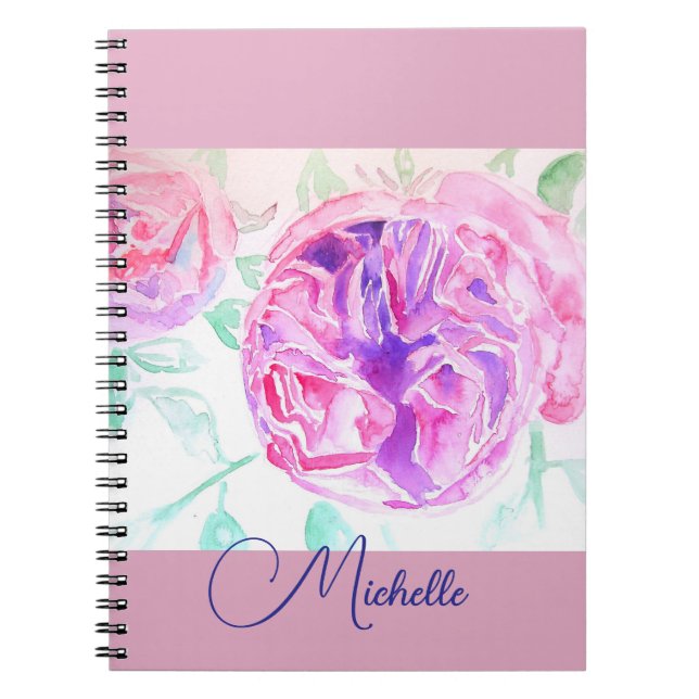 Pink Rose Watercolor Lilac Pink Girls Notebook (Front)