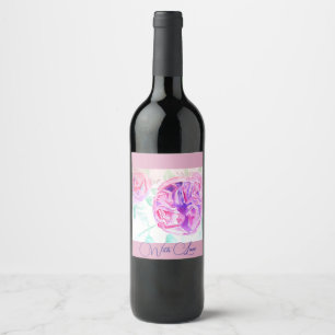 Pink Rose Watercolor Lilac Pink Thank You Wine Label